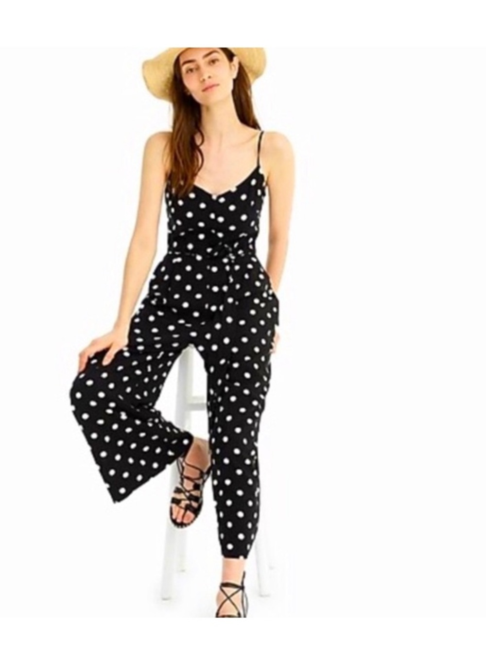 J. Crew Black and White Polka Dot Sleeveless Jumpsuit 6T
